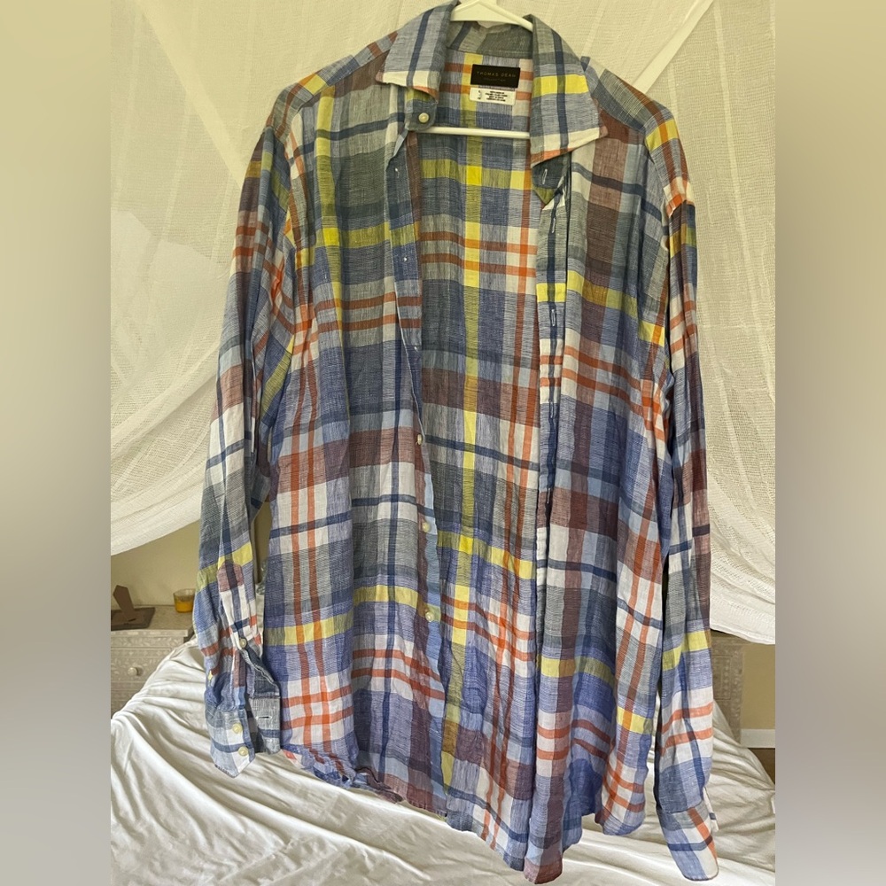 Thomas Dean Colorful Plaid Button-down Shirt